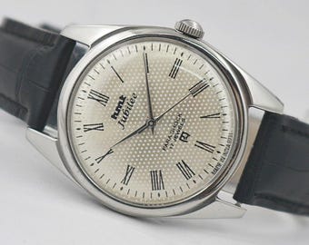 Vintage Refurbished HMT Jubilee Men's Watch Hand Winding Silver Roman Dial Gift for him - bx125