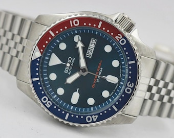 Vintage Seiko SKX Diver Automatic Men's Watch Blue Dial Pepsi Bezel Refurbished Stainless Steel Japan 7S26 movement - Gift for Him - 01