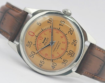 Vintage HMT Pilot Men's Watch Hand Winding Yellow Dial Refurbished Gift for him - bx150