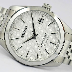 Vintage Seiko King Seiko Automatic Japan Men's Watch | 39mm White Patterned Dial | Refurbished | Classic Dress Watch | Gift for Him