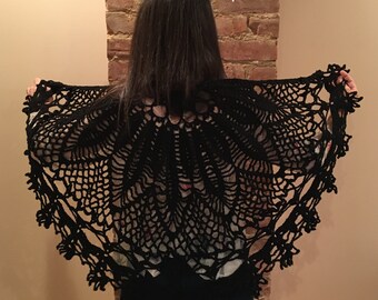 crochet shawl, crochet wrap, lace shawl, lace wrap, black shawl