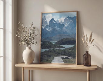 Patagonia Mountain Landscape Print, Torres del Paine Scenic Wall Art (Digital Download)