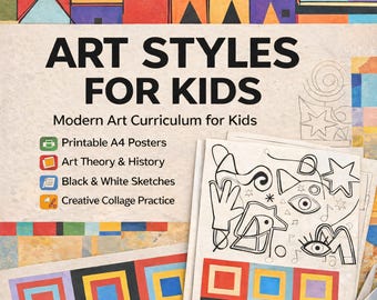 Art Curriculum for kids 6+  Famous Artists Study 8 Lessons Art Styles Collage For Kids Modern Art  Printable Posters Theory Sketches
