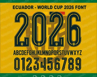 Ecuador Soccer Jersey Font SVG, Football Numbers Alphabet (Digital Download)