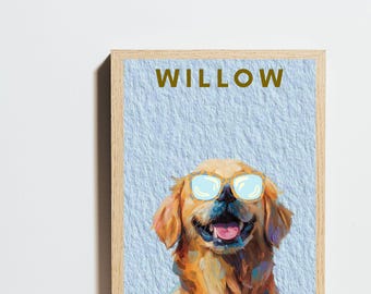 Custom Pet Portrait Illustration, Funny Dog with Glasses Wall Art (Digital File)