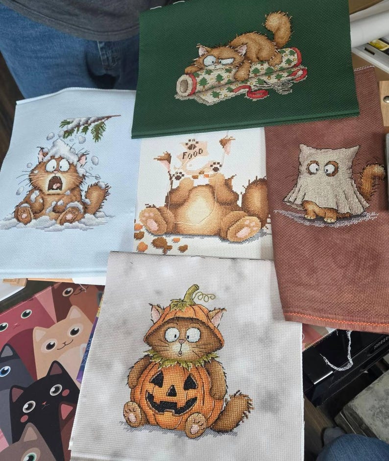 幽霊猫のクロスステッチ図案、面白いハロウィン刺繍図案（PDFダウンロード） 画像 9