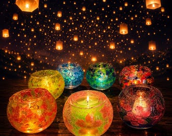 Floating Lights Gel Wax Light Holder Collection – Handcrafted Floral Glass Candle Décor