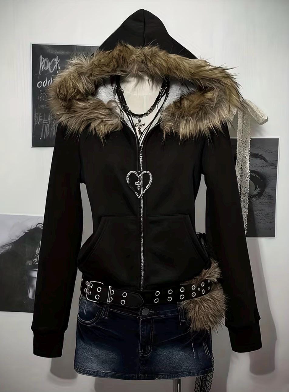 2000s Jacket With Fur - Etsy