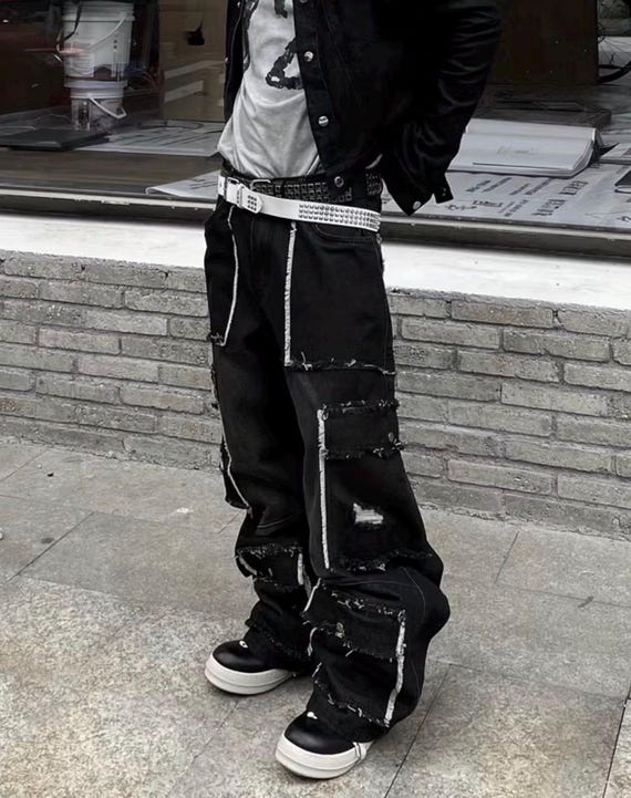 Y2K Cyber-goth Deconstructed Baggy Jeans – Black Multi-pocket