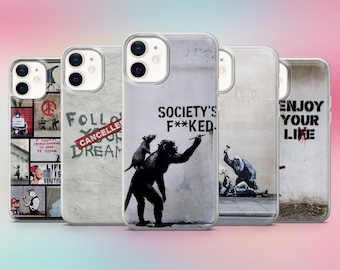 Grafitti Handyhülle Banksy Street Art für iPhone 17e, 16, 15, 14, 13 Samsung S26, S25Fe, S23, A57 Pixel 10A, 10Pro, 9A, 8