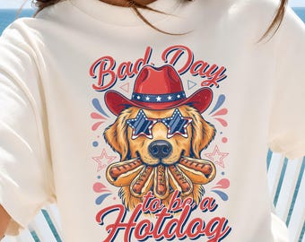Bad Day to Be a Hotdog PNG, lustige 4. Juli Hund Golden Retriever BBQ Chaos, Vaterländischen Sommer Shirt Design Digital Download