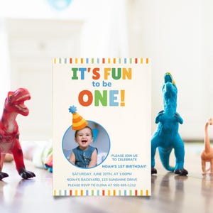 Its Fun To Be One First Birthday Invitation Template, Editable Template Canva, Colorful 1st Birthday, Colorful Invite Template, its fun to be one, colorful 1st bday, 1st birthday son, classic 1st birthday, colorful invite, first birthday boy, 1st birthday invite, fun to be one invite, one is fun invite, colorful birthday, editable template, fun 2 be one invite, fun to be one