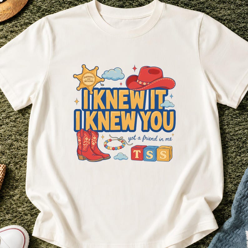 Retro Toy Story 5 PNG, I Knew It I Knew You Western Cowgirl Boots Friendship Bracelet Shirt Design Graphic Download File
retro toy story png, toy friends png, toy story inspired, disney trip png, pixar inspired png, cowgirl boots png, friendship bracelet, western cowgirl png, digital download, i knew it i knew you, shirt design png, sublimation file, toy story 5 png
