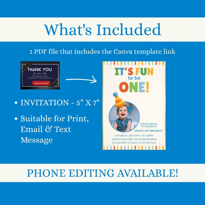 Its Fun To Be One First Birthday Invitation Template, Editable Template Canva, Colorful 1st Birthday, Colorful Invite Template, its fun to be one, colorful 1st bday, 1st birthday son, classic 1st birthday, colorful invite, first birthday boy, 1st birthday invite, fun to be one invite, one is fun invite, colorful birthday, editable template, fun 2 be one invite, fun to be one