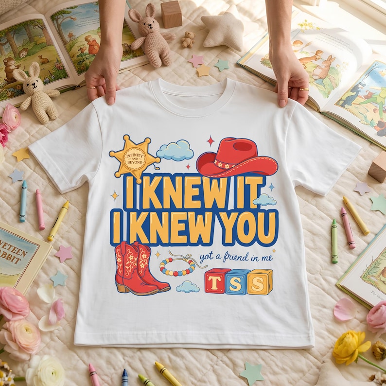 Retro Toy Story 5 PNG, I Knew It I Knew You Western Cowgirl Boots Friendship Bracelet Shirt Design Graphic Download File
retro toy story png, toy friends png, toy story inspired, disney trip png, pixar inspired png, cowgirl boots png, friendship bracelet, western cowgirl png, digital download, i knew it i knew you, shirt design png, sublimation file, toy story 5 png
