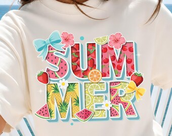 Bunter Sommer Png, Adrettes Strand-Shirt-Design, Küstensommervibes Png, Trendige Kokette Bogen Png, Girly Sommer Png, Hemd Sublimations Png