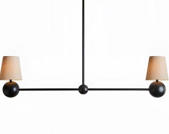 Lámpara colgante lineal moderna / Lámpara de araña inspirada en Bole Pendant II / Lámpara de doble globo hecha a mano / Iluminación de techo minimalista.