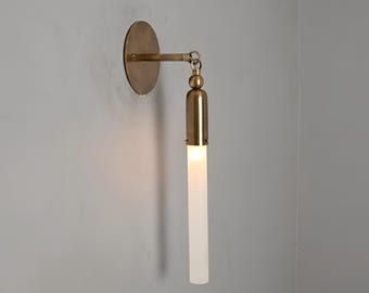 Glass Tube Wall Sconce: Antique Brass Modern Light Fixture