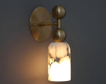 Mid Century Alabaster Stone And Solid Brass Wall Lamp,Minimalist Designer Lighting