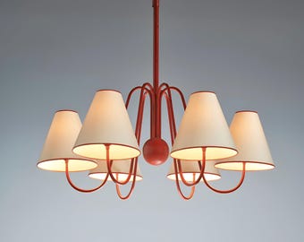 Jean Royere Inspired Six Shade Chandelier | Mid-Century Modern French Ceiling Light
