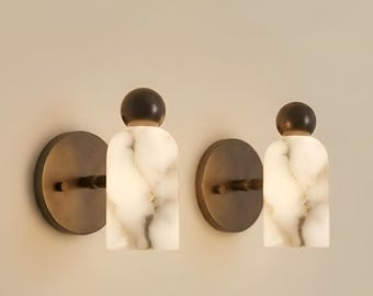Handmade Mid century Modern Sputnik Brass Alabaster Dome Shade Wall Sconce Scandinavian Lighting Fixture Bedroom Vanity Hallway Living Room