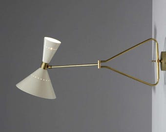 Contemporary Italian Adjustable Wall Light “Perla” Beige Modern Brass Sconce, Luxury Wall Lamp, Elegant Home Decor, Bedroom Lighting Fixture