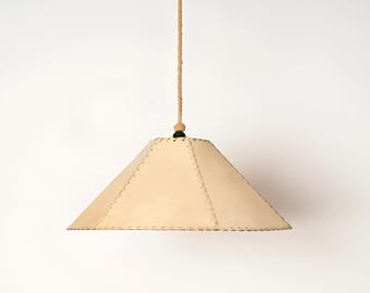 Large Italian chandeliers in leather, vellum and rope, Max Ingrand, Italy, 1940s