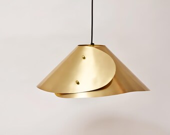 Grande Fold Pendant | Brushed Brass Hanging Lamp | 1950s Mid-Century Modern Scandinavian Ceiling Light Fixture.