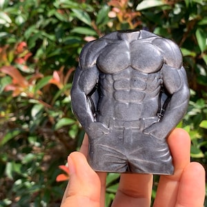 3.2''+ Natural Silver obsidian quartz crystal,hand carved Crystal Male Model,Model skull,Crystal Gifts 1pc