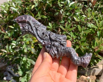 手作りクリスタルドラゴン装飾ナイフ、クォーツドラゴンダガー、鉱物標本、レイキヒーリングギフト