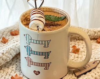 Dachshund Ceramic Cup, Wiener Dog Coffee Cup, Cute Striped Sausage Dog Tea Cup, Kawaii Puppy Tumbler, Pet Lover Gift, Aesthetic Drinkware