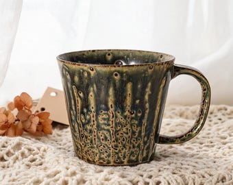 Earthy Reactive Glaze Ceramic Cup, Wabi Sabi Tea Cup, Drip Glaze Coffee Cup, Handmade Stoneware Tumbler, Rustic Pottery, Artisanal Drinkware