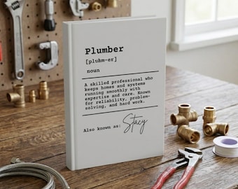 Libro personalizado con la definición de fontanero, regalo personalizado para fontaneros, decoración para taller de fontanería, recuerdo único para el profesional.