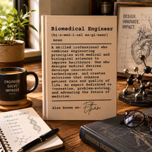 Cadeau personnalisé pour revue d'ingénieur biomédical, carnet de notes personnalisé, cadeau de remise des diplômes en génie biomédical, cadeau de remerciement pour ingénieur