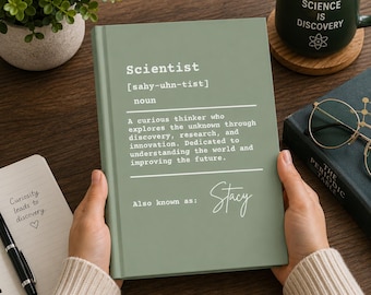 Cuaderno con la definición de científico, diario personalizado, regalo para científicos, cuaderno de tapa dura con nombre personalizado, regalo para amantes de la ciencia para ella y para él.