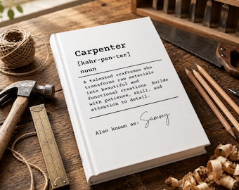 Libro de carpintería personalizado con nombre, diario con definiciones de carpintería, regalo personalizado para carpintero para papá o esposo.