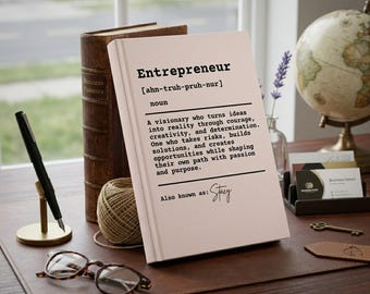 Cuaderno de tapa dura con la definición de emprendedor, cuaderno personalizado para dueños de negocios.