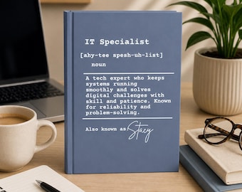 Cuaderno personalizado con la definición de especialista en TI, diario personalizado de soporte técnico, cuaderno para amantes de la tecnología, regalo para profesionales de TI.