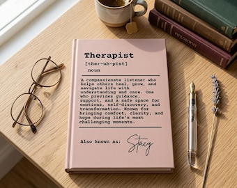 Diario personalizado para terapeutas, cuaderno con definición de terapeuta y nombre personalizado, regalo para consejeros de salud mental, regalo de graduación para estudiantes de psicología.