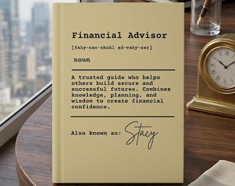 Libro personalizado con la definición de asesor financiero, regalo personalizado sobre finanzas, decoración para escritorio, recuerdo de gestión patrimonial.