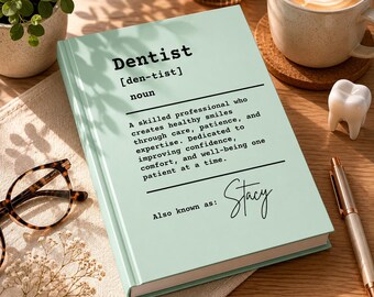 Cuaderno personalizado con la definición de dentista, cuaderno personalizado para dentistas, regalo de graduación de la facultad de odontología, diario de agradecimiento al dentista.