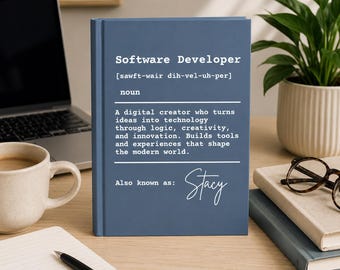Cuaderno personalizado con definiciones de desarrollador de software, diario personalizado para programadores, cuaderno para amantes de la programación, regalo para decorar el escritorio de la oficina del desarrollador.