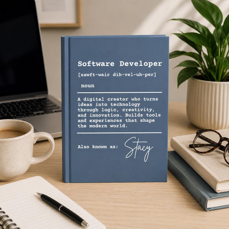 Personalized Software Developer Definition Notebook, Custom Programmer Journal Gift, Coding Lover Notebook, Developer Office Desk Decor Gift image 1