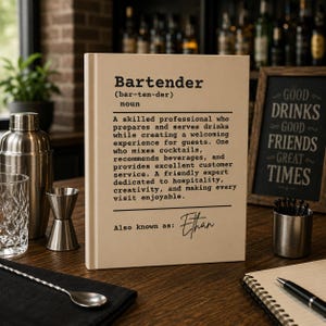 Personalized Bartender Definition Journal, Custom Bartender Gift, Bartender Appreciation Gift, Name Notebook, Bar Staff Keepsake