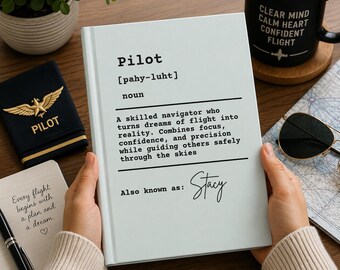 Diario personalizado con la definición de piloto, cuaderno de aviador personalizado, regalo para pilotos (mujeres y hombres), regalo para amantes de la aviación, recuerdo de la tripulación de vuelo.