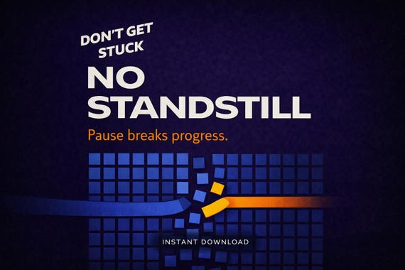 NO STANDSTILL Wall Art Printable - Motivational Office Poster - Navy & Orange Modern Success Quote - Digital Download 300 DPI