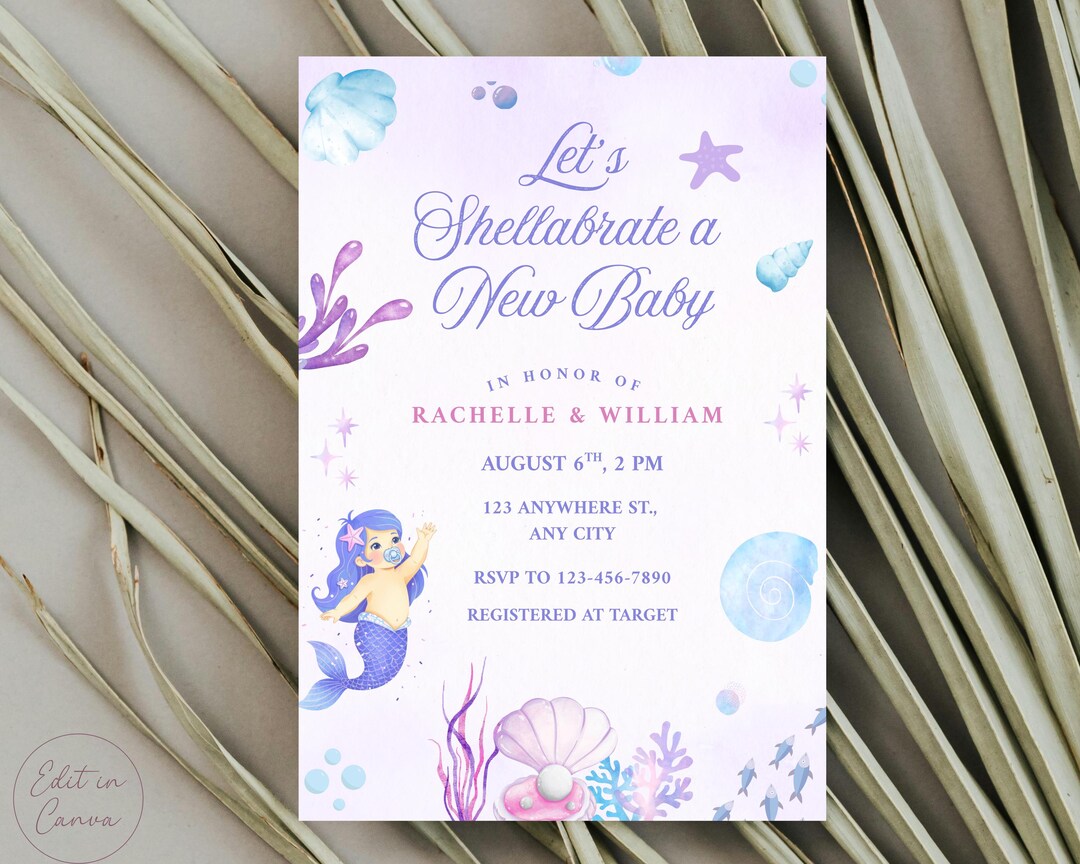 Lets Shellabrate a New Baby Invitation, Mermaid Baby Shower Invite ...