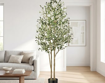 Faux Olive Tree 6ft | Artificial Silk Tree for Living Room Décor, Large Fake Potted Plants, Indoor Home Office Decoration Fire-Retardant TUV