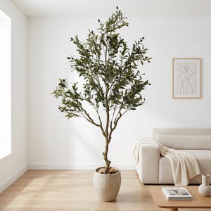 Large Artificial Olive Tree  Real Touch Faux Tree, UV-Resistant & Fire-Retardant, Durable Plastic Greenery for Home