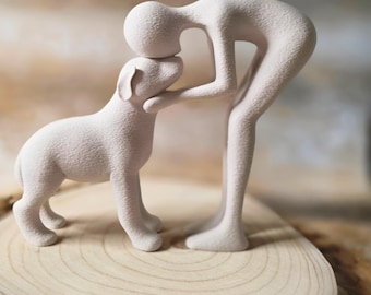 Mensch Hund Skulptur minimalistisch – Hundeliebe Deko – moderne Figur für Zuhause – Geschenk für Hundebesitzer